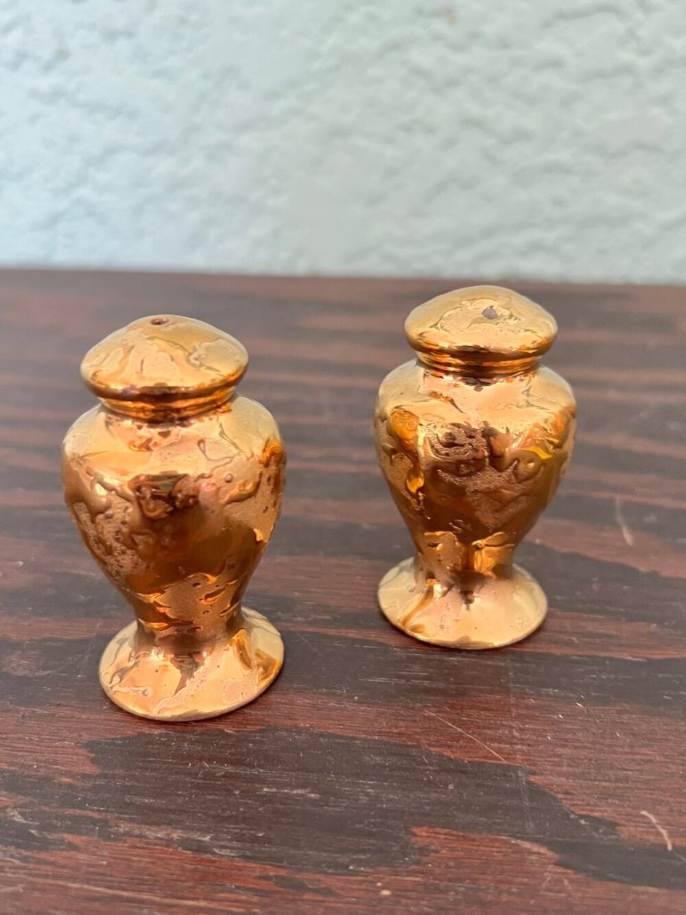 Vintage Holley Ross Weeping 22K Gold Salt & Pepper Shakers